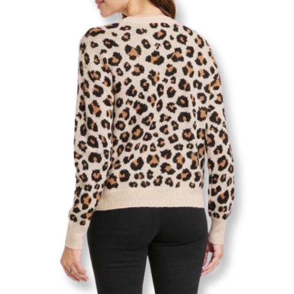 KNOX ROSE Cheetah Leopard Animal Print Crew Neck Sweater Size Medium Boho Fall - Picture 3 of 13